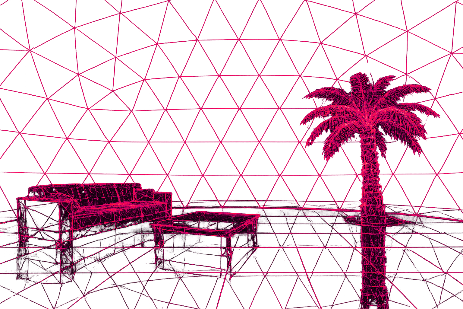 Pink wireframe room interior